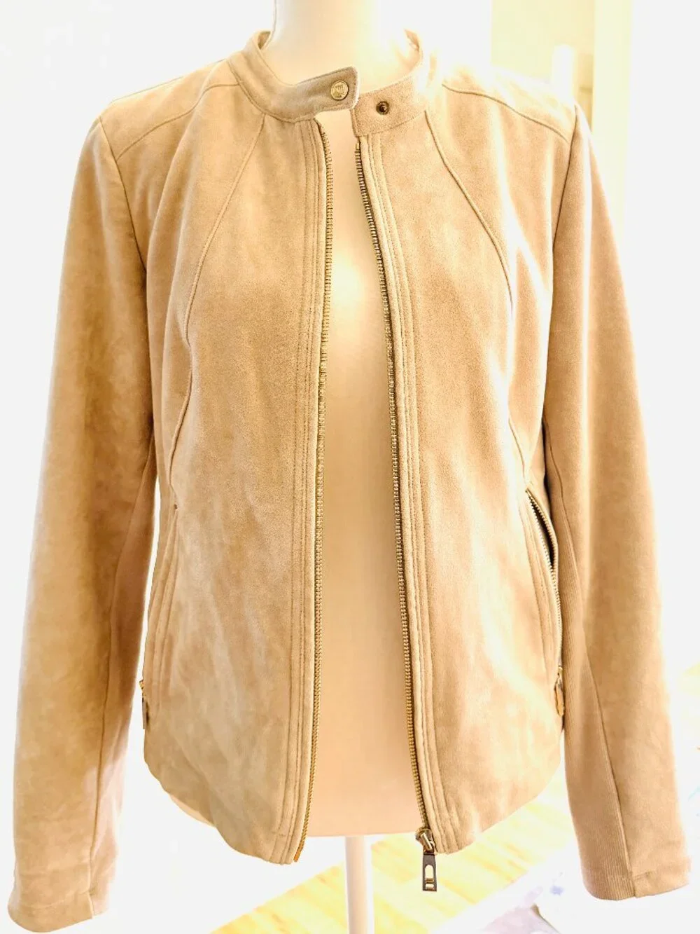 Sophisticated Ivanka Trump jacket- crafted from a soft, tan faux-suede fabric <3 - Picture 1 of 6